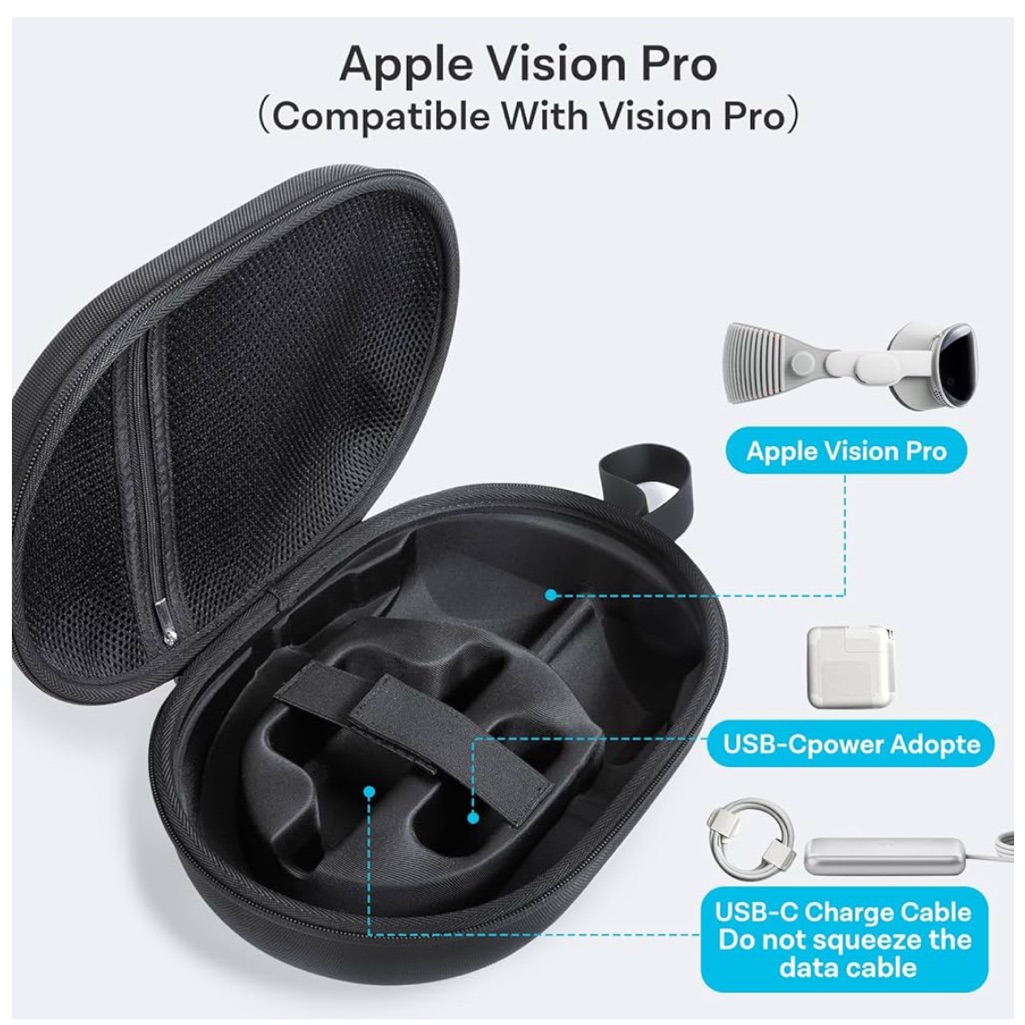 Cobak Hard Carrying Case For Vision Pro - Black Hard Shell Case
